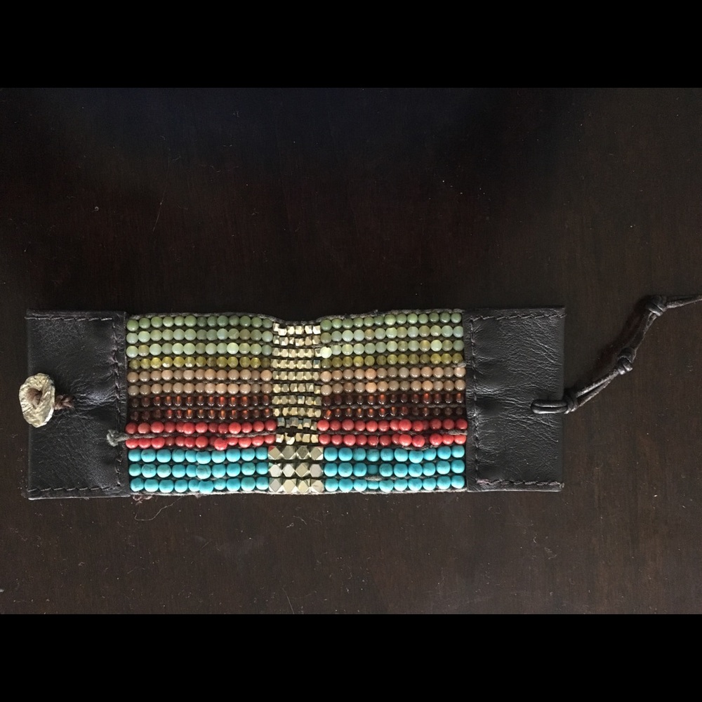 Handmade beaded bracelet! Leather as well
